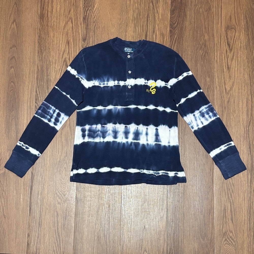 Polo Ralph Lauren Tie Dye Henley Long Sleeve Shirt Blue White M